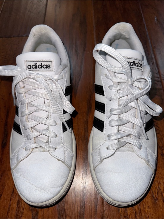adidas Shoes - adidas Women’s White Sneakers with Black Three-Stripes Size 9